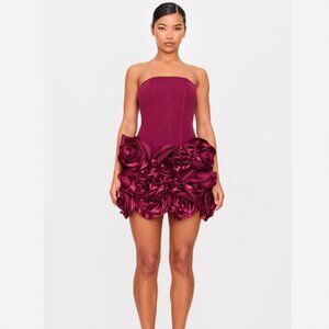PrettyLittleThing Burgundy Boned Corset Flower Detail Bodycon Dress